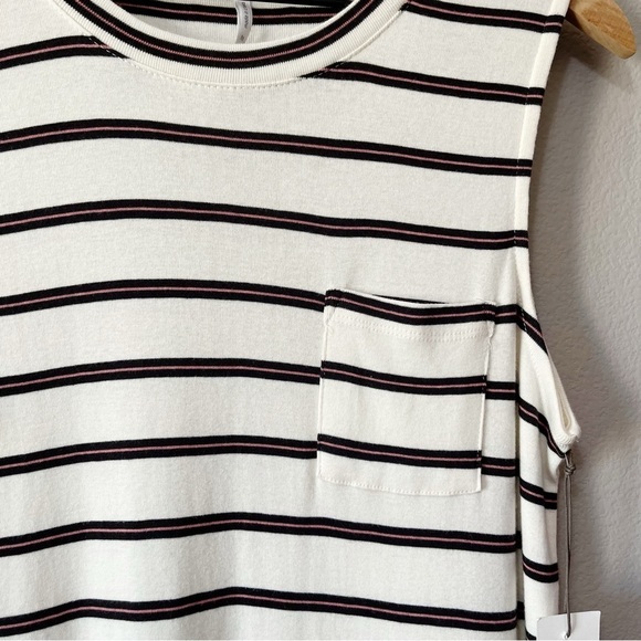 Three Dots Size Medium Striped Long Weekender Tank Dress Midi Ivory NEW - Picture 6 of 13